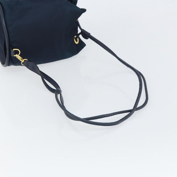CELINE Circle Shoulder Bag Nylon Leather Navy Gold Auth 156729