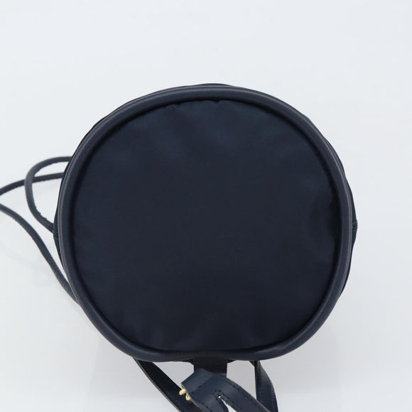 CELINE Circle Shoulder Bag Nylon Leather Navy Gold Auth 156729