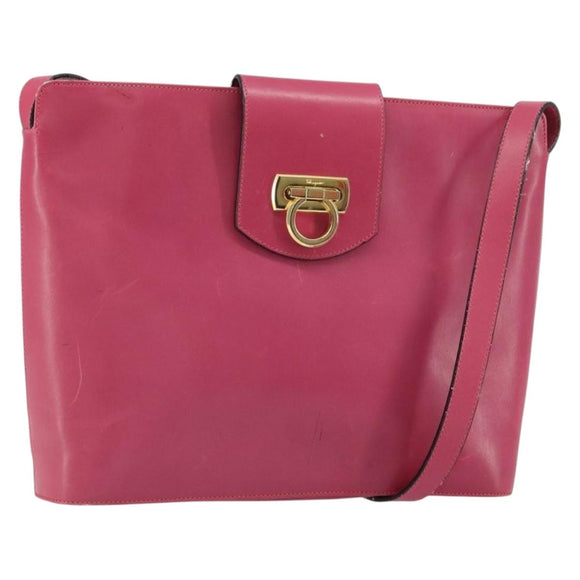 Salvatore Ferragamo Gancini Shoulder Bag Leather Pink Gold Auth 156730