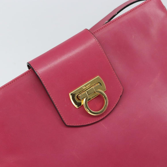 Salvatore Ferragamo Gancini Shoulder Bag Leather Pink Gold Auth 156730