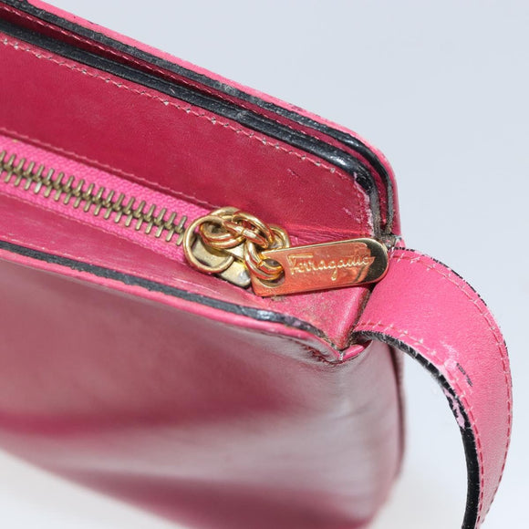 Salvatore Ferragamo Gancini Shoulder Bag Leather Pink Gold Auth 156730