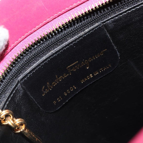 Salvatore Ferragamo Gancini Shoulder Bag Leather Pink Gold Auth 156730