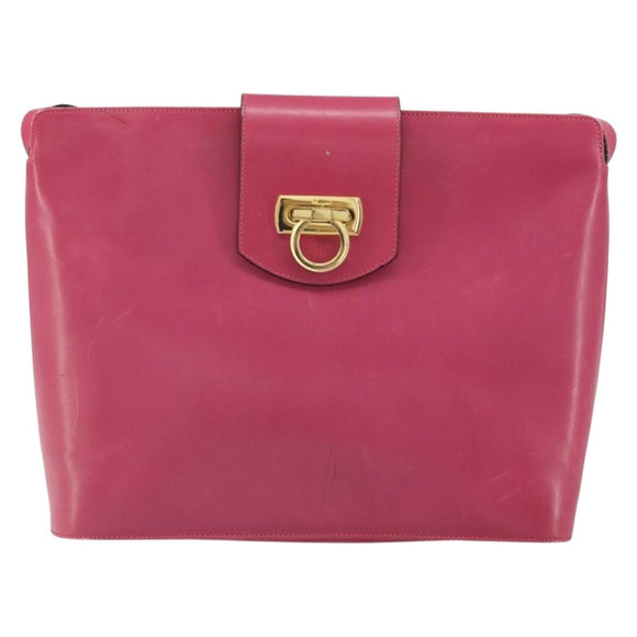 Salvatore Ferragamo Gancini Shoulder Bag Leather Pink Gold Auth 156730