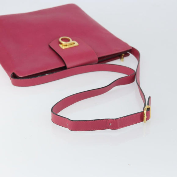 Salvatore Ferragamo Gancini Shoulder Bag Leather Pink Gold Auth 156730