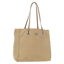 PRADA Tote Bag Nylon Leather Beige Silver Auth 156731-1