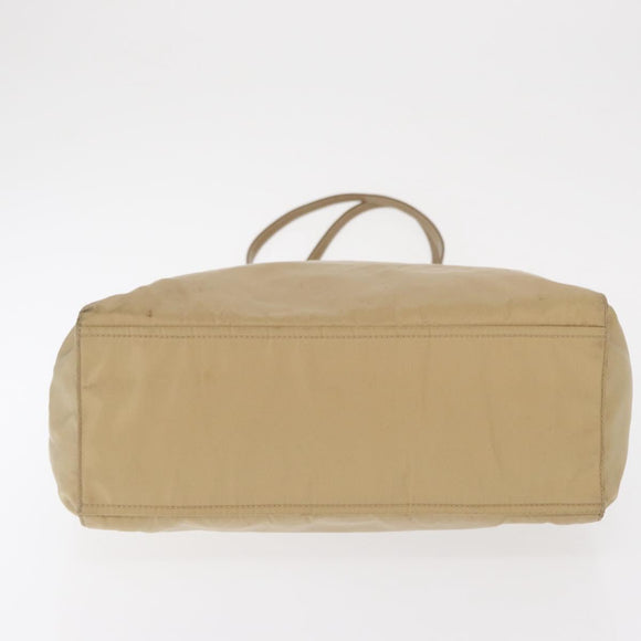 PRADA Tote Bag Nylon Leather Beige Silver Auth 156731
