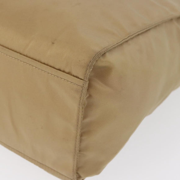 PRADA Tote Bag Nylon Leather Beige Silver Auth 156731