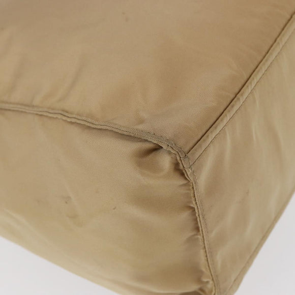 PRADA Tote Bag Nylon Leather Beige Silver Auth 156731