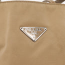 PRADA Tote Bag Nylon Leather Beige Silver Auth 156731-19