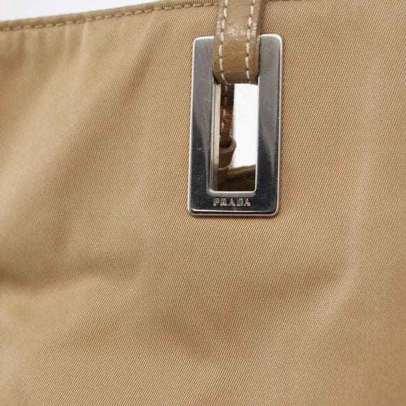 PRADA Tote Bag Nylon Leather Beige Silver Auth 156731