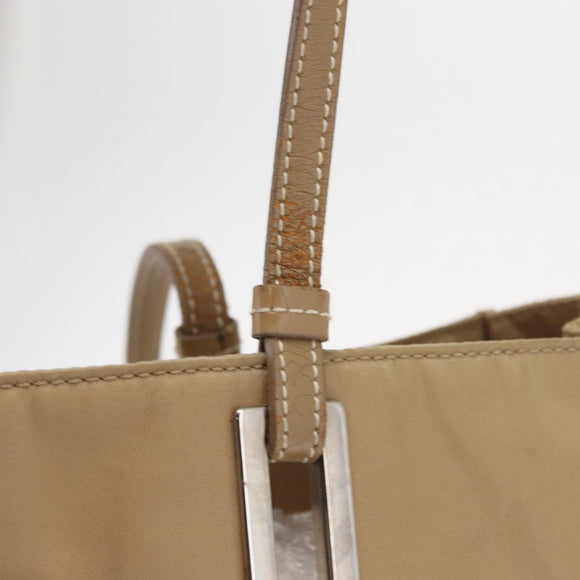 PRADA Tote Bag Nylon Leather Beige Silver Auth 156731