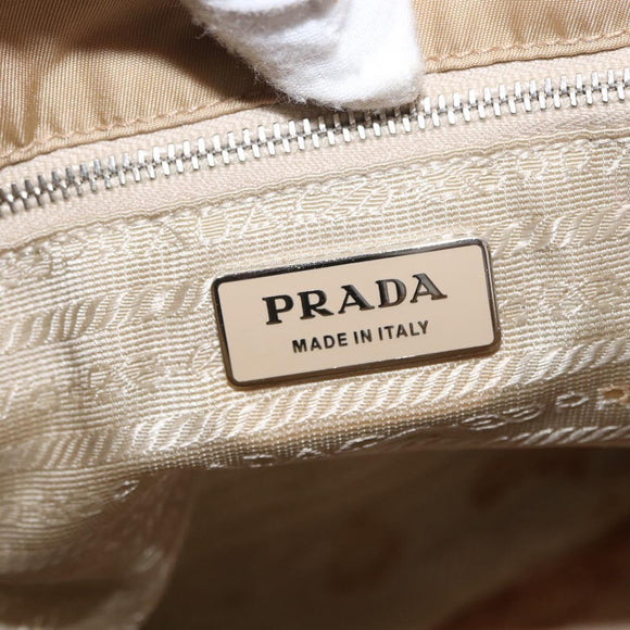 PRADA Tote Bag Nylon Leather Beige Silver Auth 156731
