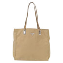 PRADA Tote Bag Nylon Leather Beige Silver Auth 156731-2
