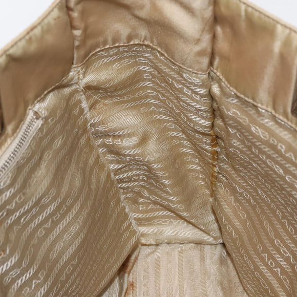 PRADA Tote Bag Nylon Leather Beige Silver Auth 156731