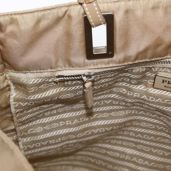 PRADA Tote Bag Nylon Leather Beige Silver Auth 156731
