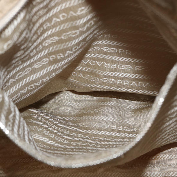 PRADA Tote Bag Nylon Leather Beige Silver Auth 156731