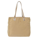 PRADA Tote Bag Nylon Leather Beige Silver Auth 156731-2