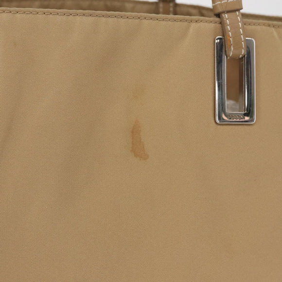 PRADA Tote Bag Nylon Leather Beige Silver Auth 156731