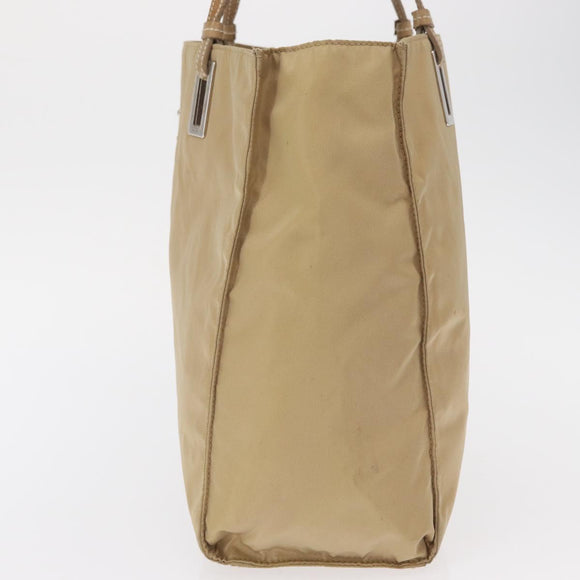 PRADA Tote Bag Nylon Leather Beige Silver Auth 156731