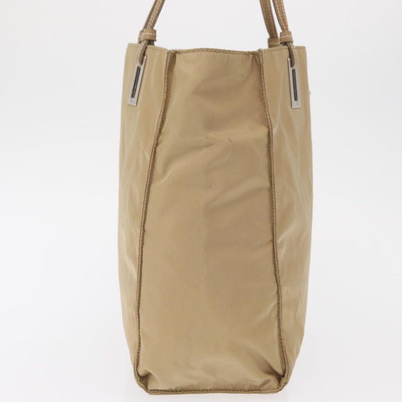 PRADA Tote Bag Nylon Leather Beige Silver Auth 156731