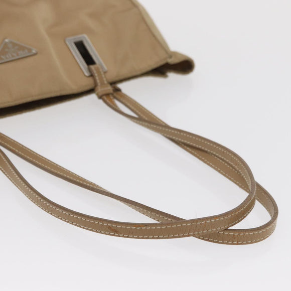 PRADA Tote Bag Nylon Leather Beige Silver Auth 156731