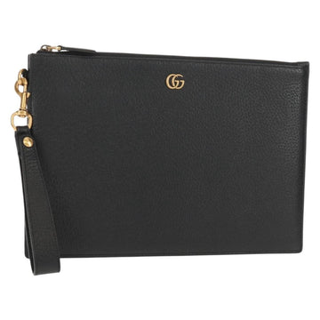 GUCCI GG Marmont Clutch Bag Leather Black 475317 Auth 156740V