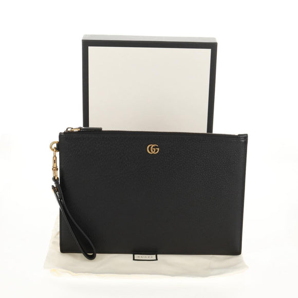 GUCCI GG Marmont Clutch Bag Leather Black 475317 Auth 156740V