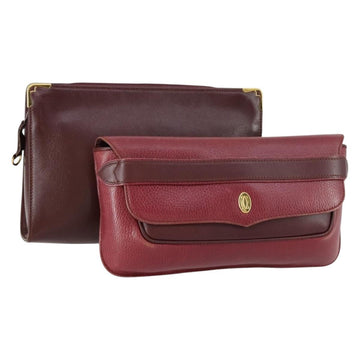 CARTIER Clutch Bag Leather 2 Set Bordeaux Auth 156742