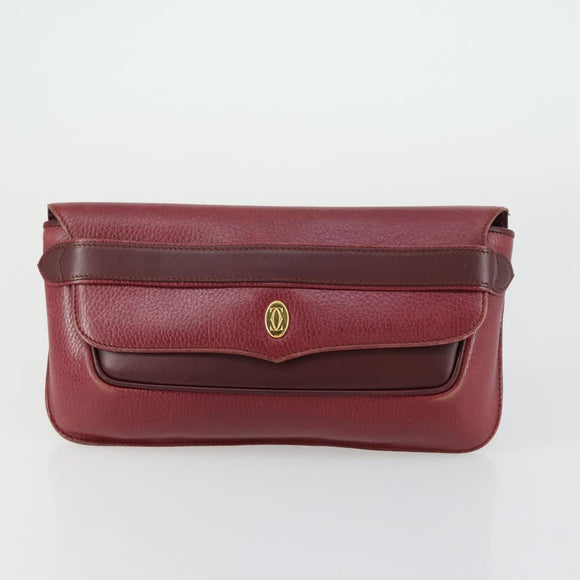 CARTIER Clutch Bag Leather 2 Set Bordeaux Auth 156742