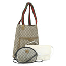 GUCCI GG Supreme Web Sherry Line Shoulder Bag PVC 3 Set Beige Gold Auth 156744-1