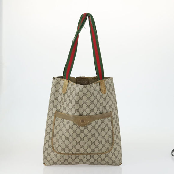 GUCCI GG Supreme Web Sherry Line Shoulder Bag PVC 3 Set Beige Gold Auth 156744