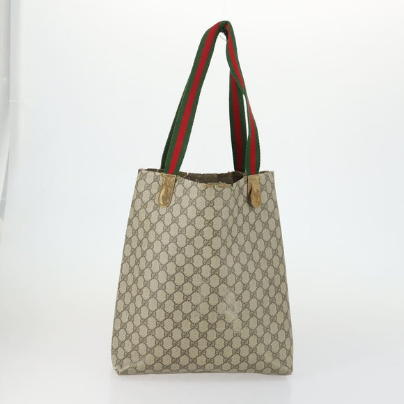 GUCCI GG Supreme Web Sherry Line Shoulder Bag PVC 3 Set Beige Gold Auth 156744