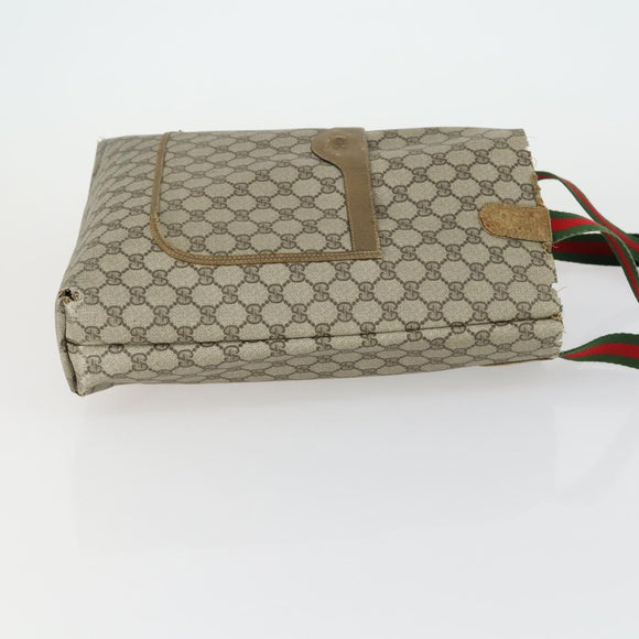 GUCCI GG Supreme Web Sherry Line Shoulder Bag PVC 3 Set Beige Gold Auth 156744