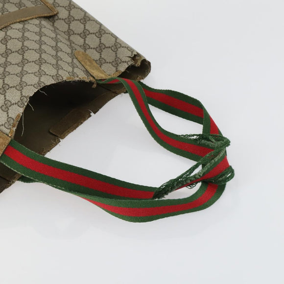 GUCCI GG Supreme Web Sherry Line Shoulder Bag PVC 3 Set Beige Gold Auth 156744