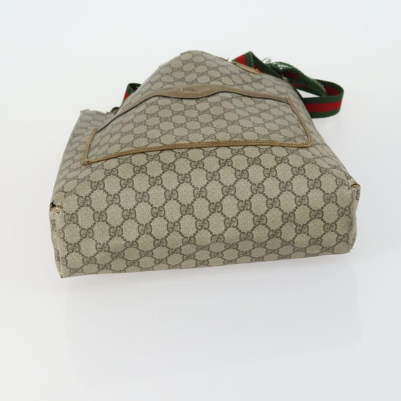 GUCCI GG Supreme Web Sherry Line Shoulder Bag PVC 3 Set Beige Gold Auth 156744