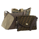 GIVENCHY Fendi Saint Laurent Zucca Canvas Bag PVC 3 Set Brown Black Auth 156745-1