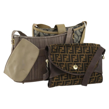 GIVENCHY Fendi Saint Laurent Zucca Canvas Bag PVC 3 Set Brown Black Auth 156745