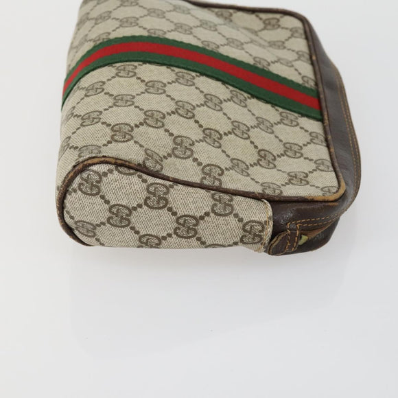 GUCCI GG Supreme Clutch Bag PVC Leather 4 Set Beige Black Auth 156746