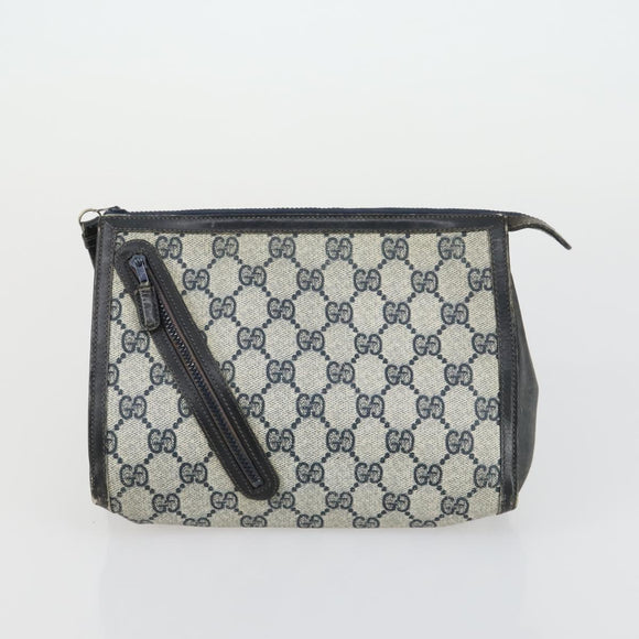 GUCCI GG Supreme Clutch Bag PVC Leather 4 Set Beige Black Auth 156746