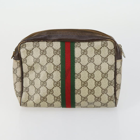 GUCCI GG Supreme Clutch Bag PVC Leather 4 Set Beige Black Auth 156746