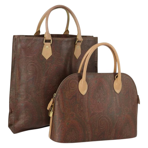 ETRO Paisley Hand Bag PVC 2 Set Brown Auth 156748