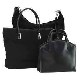 GUCCI Hand Bag Leather Nylon 3 Set Black Auth 156749