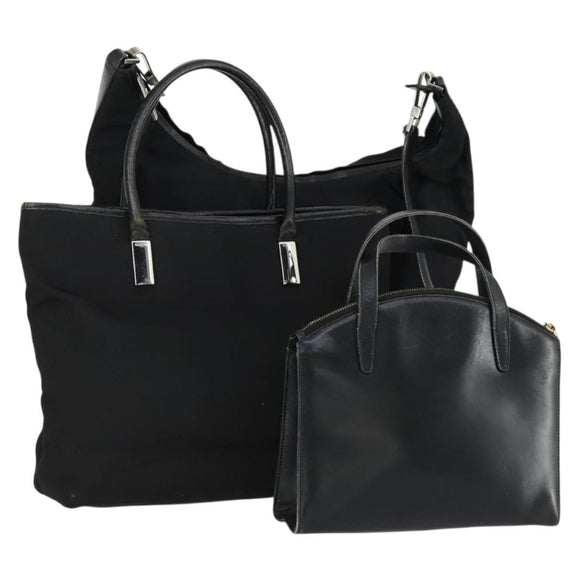 GUCCI Hand Bag Leather Nylon 3 Set Black Auth 156749