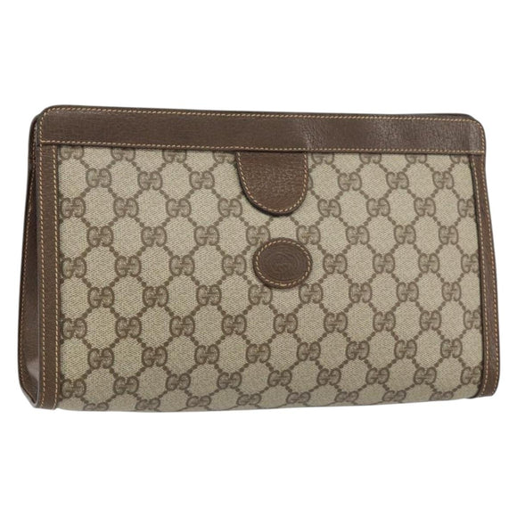GUCCI GG Supreme Clutch Bag PVC Leather Beige 014 89 0192 Auth 156783