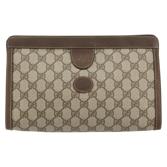 GUCCI GG Supreme Clutch Bag PVC Leather Beige 014 89 0192 Auth 156783
