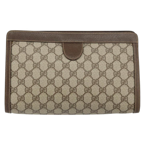 GUCCI GG Supreme Clutch Bag PVC Leather Beige 014 89 0192 Auth 156783