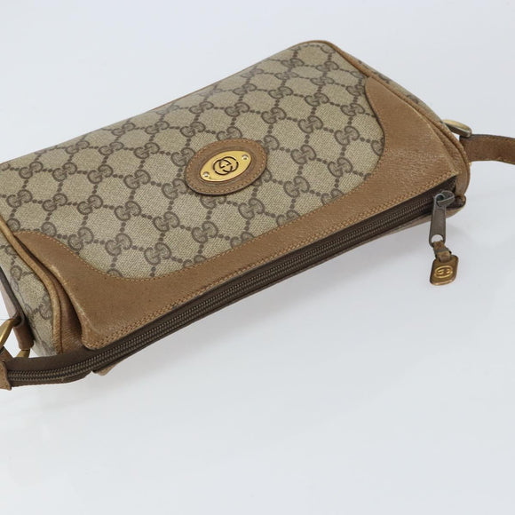 GUCCI GG Supreme Shoulder Bag PVC Leather Beige Gold Auth 156786