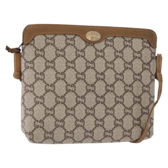 GUCCI GG Plus Supreme Shoulder Bag PVC Leather Beige Gold Auth 156788