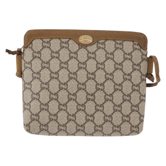 GUCCI GG Plus Supreme Shoulder Bag PVC Leather Beige Gold Auth 156788