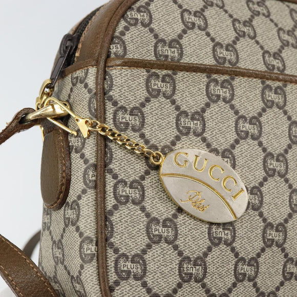 GUCCI GG Plus Supreme Shoulder Bag PVC Leather Beige Gold Auth 156789